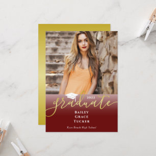 Eleganter Gold Dark Red Foto Abschluss Einladung