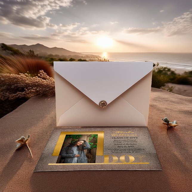 Eleganter Gold DO Caduceus Foto Abschluss Acryleinladungen (Elegant  Gold Tone "DO" Doctor of Osteopathic Medicine Caduceus Photo Graduation Acrylic Invitations)