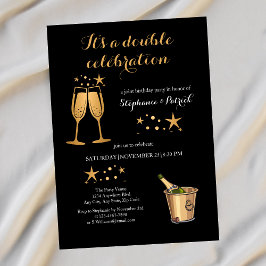 Eleganter Gold Double Celebration Joint Geburtstag Einladung