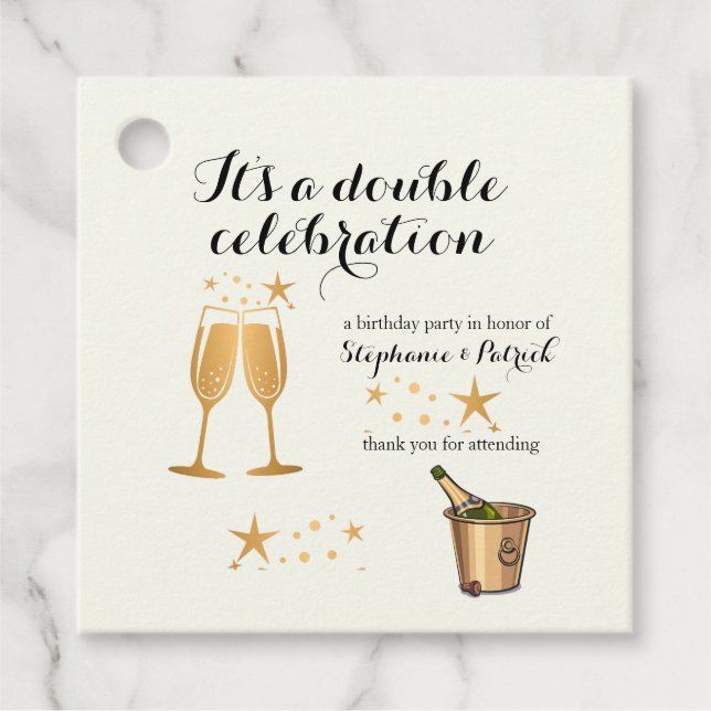 Eleganter Gold Double Celebration Joint Geburtstag Geschenkanhänger (Vorderseite)