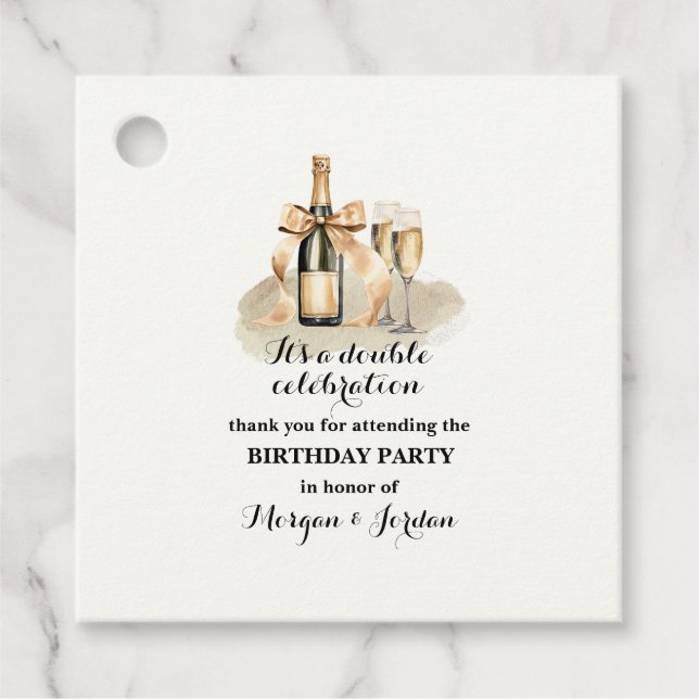 Eleganter Gold Double Celebration Joint Geburtstag Geschenkanhänger (Vorderseite)