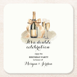 Eleganter Gold Double Celebration Joint Geburtstag Rechteckiger Pappuntersetzer