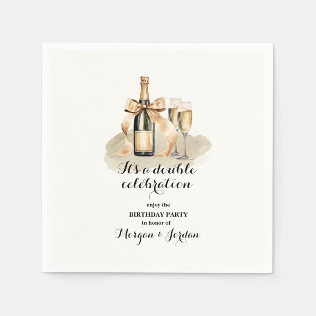 Eleganter Gold Double Celebration Joint Geburtstag Serviette (Vorderseite)