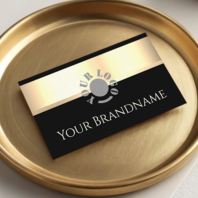 Eleganter Gold-Effekt Schwarz-Logo-Berufliche Visitenkarte (Von Creator hochgeladen)