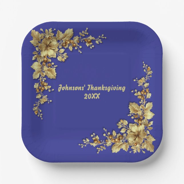 Eleganter Gold Erntedank Pappteller (Vorderseite)