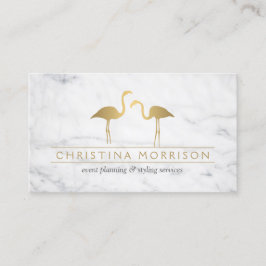 Eleganter Gold Flamingos Eventplaner Weißer Marmor Visitenkarte