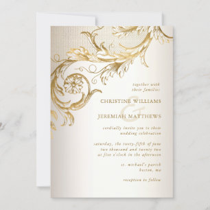 Eleganter Gold Floral Damask auf einer UAWG Einladung