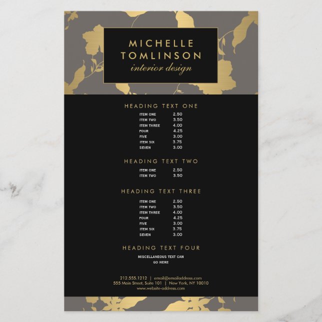 Eleganter Gold Floral Muster Gray Designer Flyer (Vorne)
