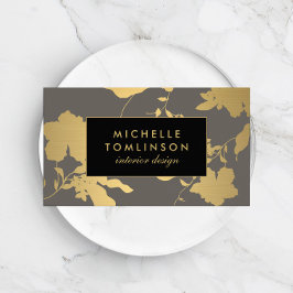 Eleganter Gold Floral Muster Gray Designer Visitenkarte