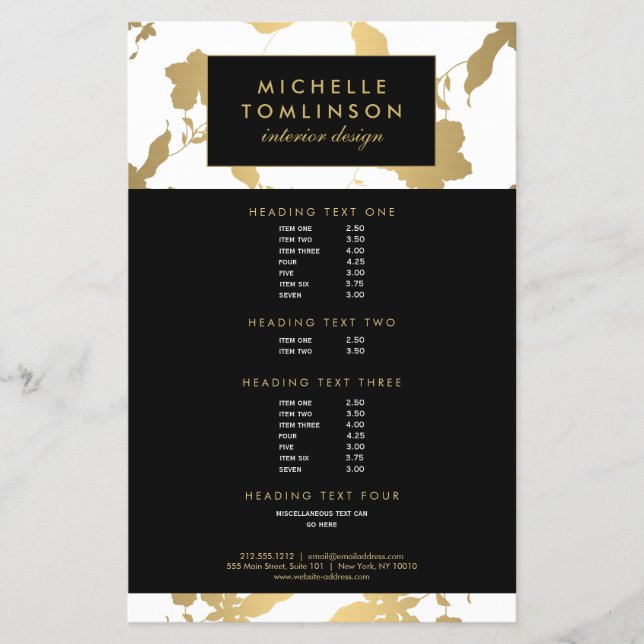 Eleganter Gold Floral Muster White Designer Flyer (Vorne)