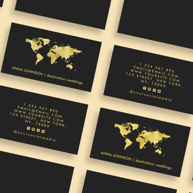 Eleganter Gold Foil World Map Global Travel Agent Visitenkarte (Von Creator hochgeladen)