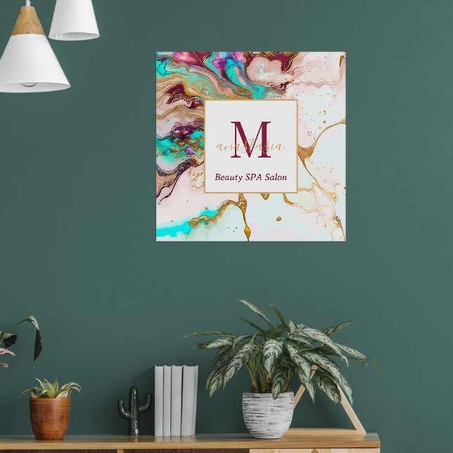 Eleganter Gold Fox Marmor Monogram Beauty Salon Poster (Wohnzimmer 1)