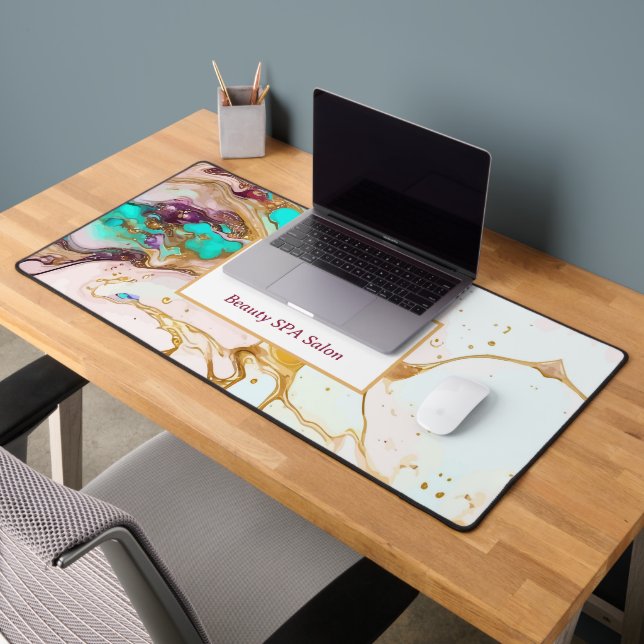 Eleganter Gold Fox Marmor Monogram Beauty Salon Schreibtischunterlage (Büro 2)