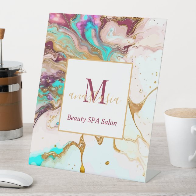 Eleganter Gold Fox Marmor Monogram Beauty Salon Sockelschild (In Situ)