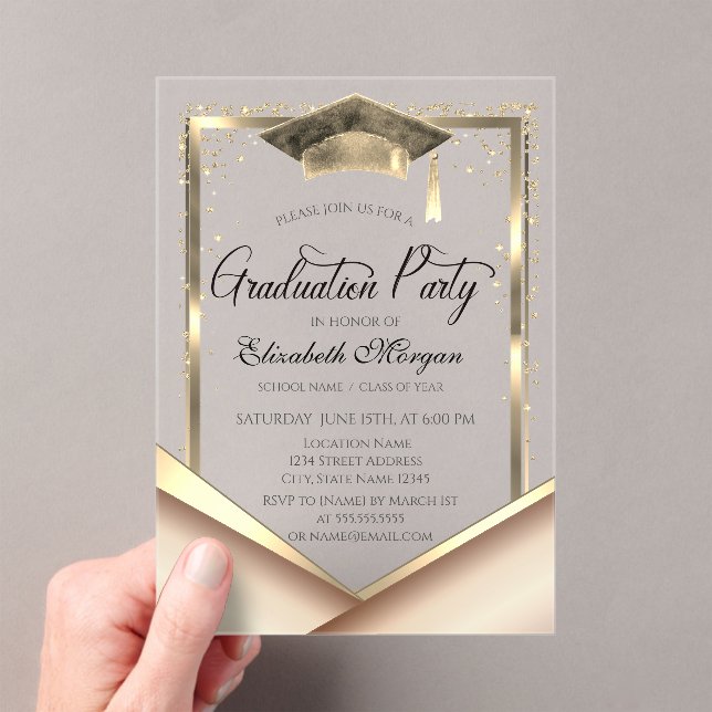 Eleganter Gold Frame Diamonds Abschluss Acryleinladungen (Insitu (Handheld))