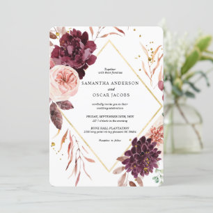 Eleganter Gold-Frame-Floral Rot und Rosa Einladung