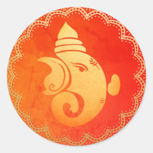 Eleganter Gold Ganapati Indischer Hindu Gott Rot  Runder Aufkleber