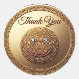 Eleganter Gold-Glitter "Danke" Smiley-Gesichts-Auf Runder Aufkleber