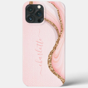 Eleganter Gold Glitter Girly Glam Rosa Marmor Name Case-Mate iPhone Hülle