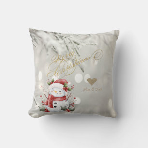 Eleganter Gold-Glitter-Herz-Schneemann Kissen