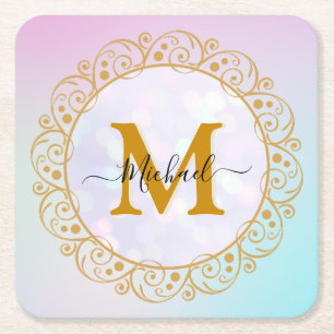 Eleganter Gold-Glitter-Initial und Name Rechteckiger Pappuntersetzer