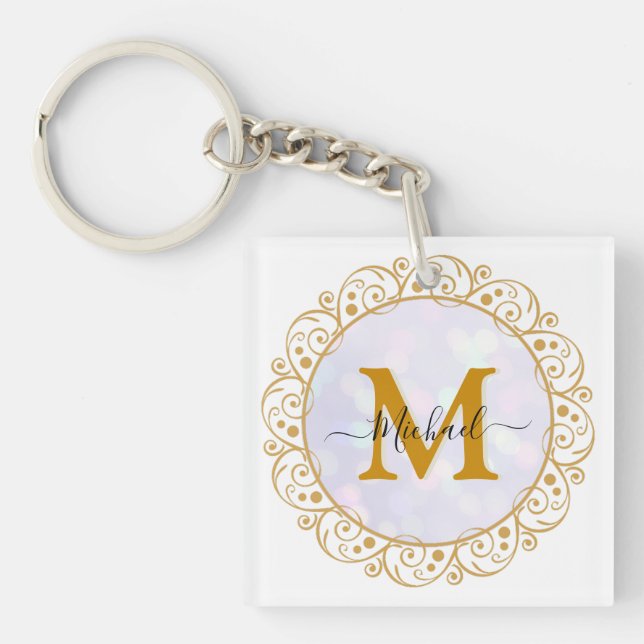 Eleganter Gold-Glitter-Initialbuchstabe & Name Schlüsselanhänger (Vorderseite)