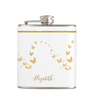 Eleganter Gold Glitter Monogramm Name Flachmann