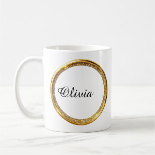 Eleganter Gold-Glitter-Rahmen Anfangsbuchstabe Nam Kaffeetasse