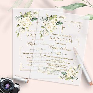 Eleganter Gold-Glitter-Rahmen Weiße Taufe mit Blum