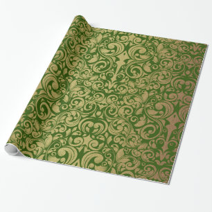 Eleganter Gold Glitter Royal Grün Damast Geschenkpapier