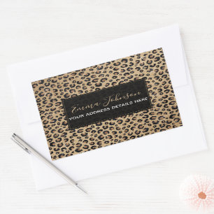 Eleganter Gold-Glitter Schwarz-Leoparden-Druck Rechteckiger Aufkleber