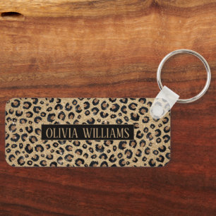 Eleganter Gold-Glitter Schwarz Leoparden-Druck Schlüsselanhänger