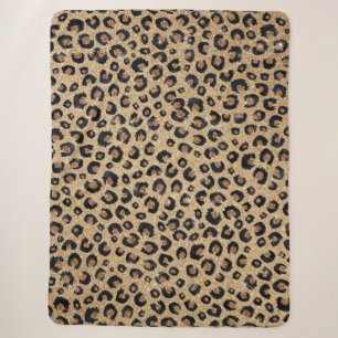 Eleganter Gold-Glitter Schwarz Leoparden-Druck Sherpadecke