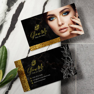 Eleganter Gold-Glitter- und schwarzer Marmor-Nagel Visitenkarte