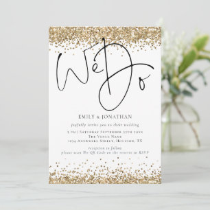 Eleganter Gold Glitter Wir heiraten QR Hochzeit Einladung