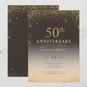 Eleganter Gold-Glitterballon 50. Jubiläum Einladung