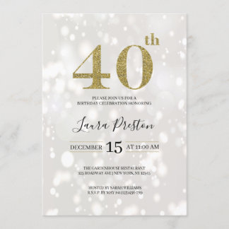 Eleganter Gold Glitzer 40. Geburtstag Einladung