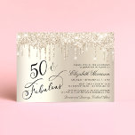 Eleganter Gold Glitzer 50. Geburtstagsparty Einladung<br><div class="desc">Feiern Sie ihre 50-jährige Glanzzeit mit dieser eleganten Golden Glitzer Geburtstagsfeier 🎉 🎂 dieser eleganten,  glamourösen und schicken 50. Geburtstagsfeier mit "50 & Fabulous",  die in einem stilvollen Drehbuch auf goldenem Hintergrund geschrieben wurde,  mit Tropfen von Glitzer aus goldenen Imitaten.</div>