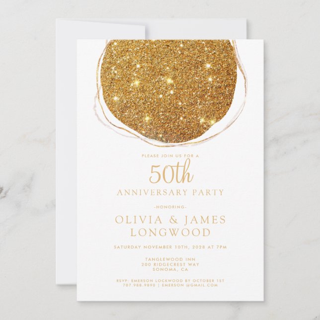 Eleganter Gold Glitzer 50. Hochzeitstag Einladung (Vorderseite)