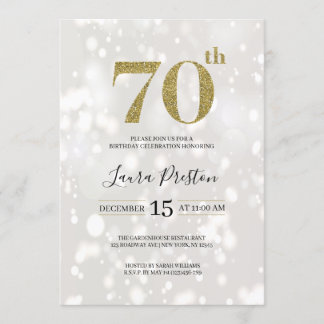 Eleganter Gold Glitzer 70. Geburtstag Einladung