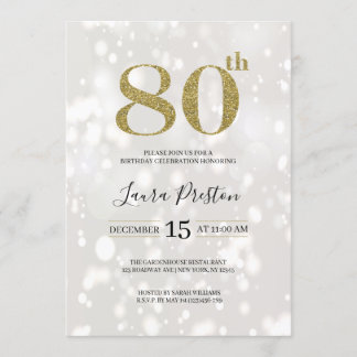 Eleganter Gold Glitzer 80. Geburtstag Einladung