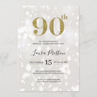 Eleganter Gold Glitzer 90. Geburtstag Einladung