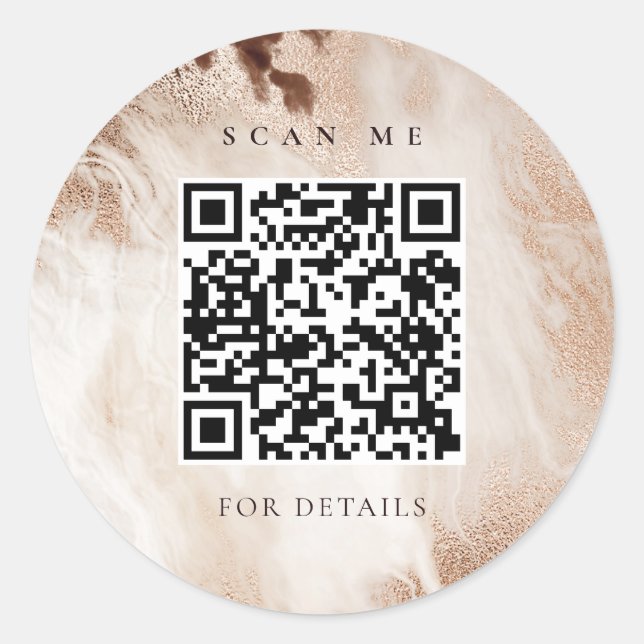 Eleganter Gold Glitzer Agate Marble Beige QR Code Runder Aufkleber (Vorderseite)