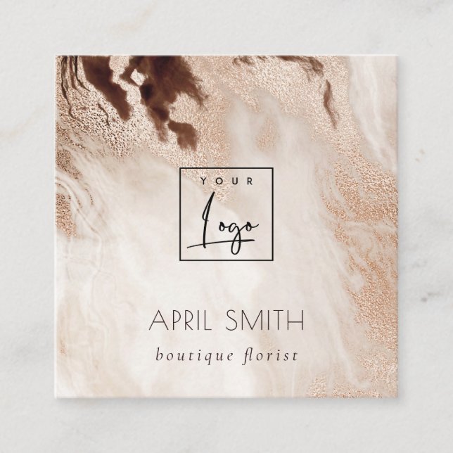 Eleganter Gold Glitzer Agate Marble QR Code Logo Quadratische Visitenkarte (Vorderseite)
