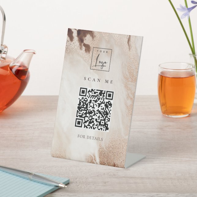 Eleganter Gold Glitzer Agate Marble QR Code Logo Sockelschild (In SItu)