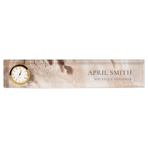 Eleganter Gold Glitzer Agate Marmor Textur Beige Namensplakette