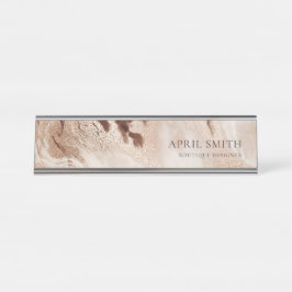 Eleganter Gold Glitzer Agate Marmor Textur Beige Schreibtischnamensplakette