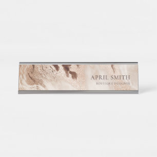 Eleganter Gold Glitzer Agate Marmor Textur Beige Schreibtischnamensplakette