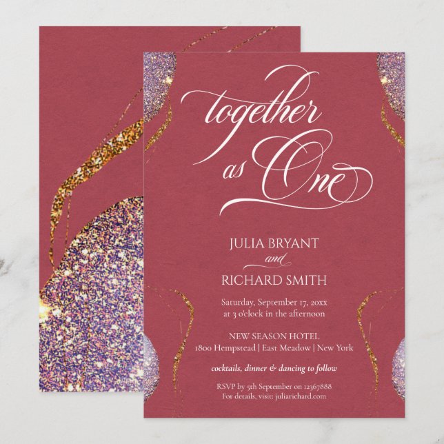 Eleganter Gold Glitzer Amethyst Moderne Rote Einla Einladung (Vorne/Hinten)