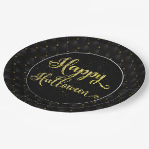 Eleganter Gold Glitzer auf Black Happy Halloween Pappteller